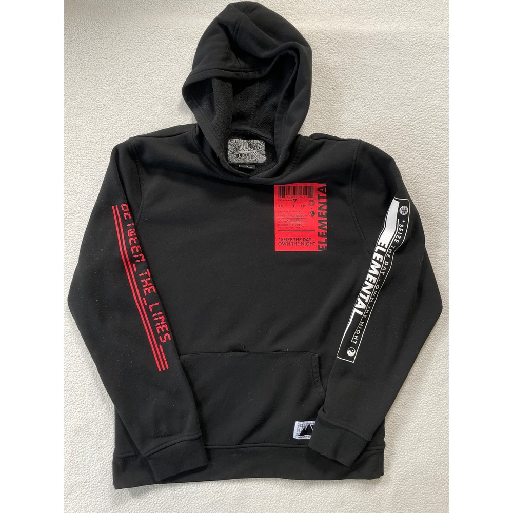 Brooklyn Cloth Mens Large Hoodie Black Elemental Graphic Streetwear Pullover